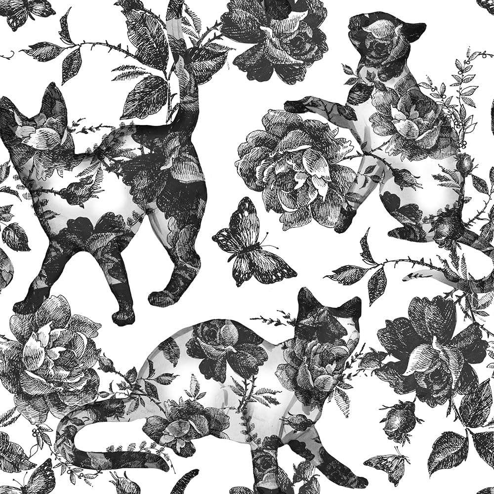 MuralPeel White Poppies Floral Modern Grey Peonies Flowers Peel and Stick Wallpaper Self Adhesive Removable Easy Peel Off Stick on Wall Paper for Bedroom Renter