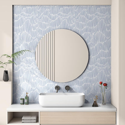 Theper Beige Wallpaper 17.3"×78.8" Modern Striped Peel and Stick Wallpaper Boho Removable Self Adhesive Wall Paper for Bedroom Waterproof White and Gold Contact Paper for Cabinets Vinyl