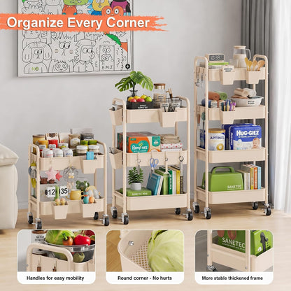2 Tier Small Rolling Cart Metal with Wheels, White Under Desk Storage Cart on Wheels, Short Utility Roller Caddy Carts Organizer for Art,Craft,Pantry,Bathroom, Two Tiered Shelf Trolley,22 Inches Tall