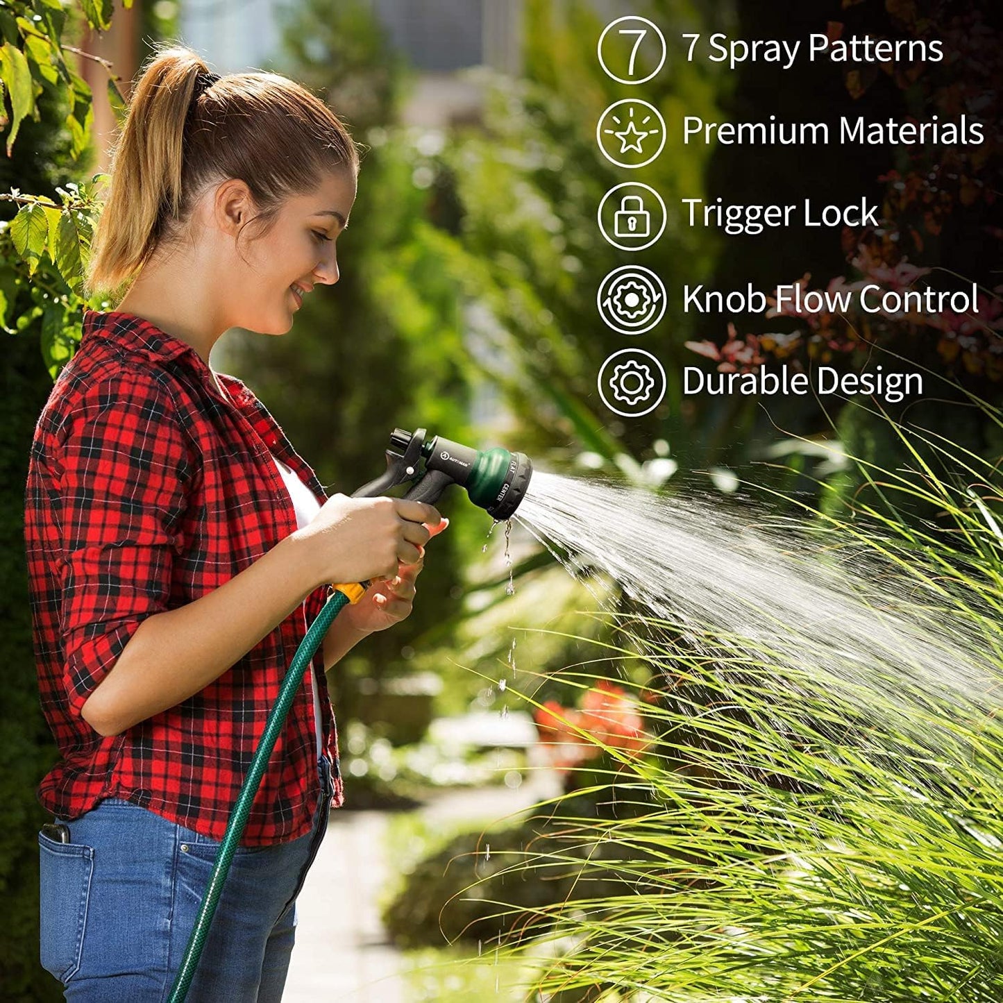 AUTOMAN Garden Hose Nozzle - 2 Pack, 100% Metal High Pressure Spray Nozzle, Labor-Saving Design, Heavy Duty for Garden Watering, Car Washing, Window Cleaning, Pets Bathing