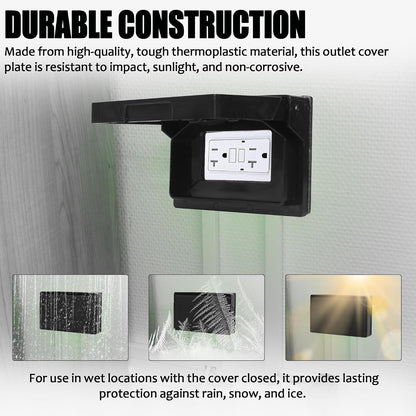 (2-Pack) RV Exterior Power Outlet Cover Plate, Weatherproof Seal for GFI/GFCI Receptacles, Durable Thermoplastic with Spring-Loaded Lid, Black