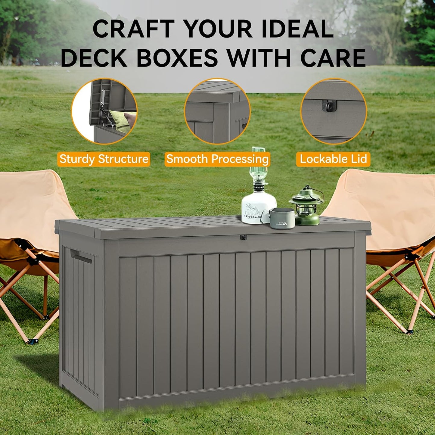 NUNU LAB Outdoor Storage Box, 45 Gallon Outside Deck Box Waterproof, Resin Outdoor Storage Cabinet With Lockable Lid, Backyard Storage Bench For Garden Tools, Patio Cushions, Pool Tools, Black