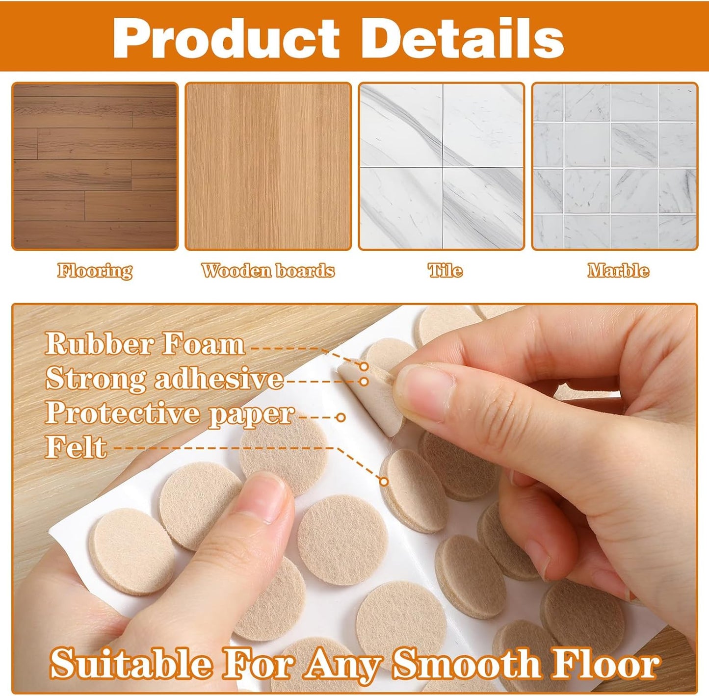 48 Pcs Self-Stick Furniture Round Felt, 3/4" Chair Felt Pads Protect Your Hardwood Floors from Furniture Scratches Moving Your Furnitures Smoothly Noise Reduction for Chairs, Tables, Couches (Beige)