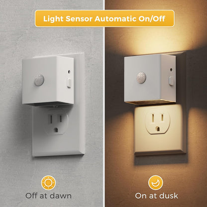 L LOHAS LED Motion Sensor Night Light, [2-Pack] Plug in Night Light with Motion Sensor and Dusk to Dawn Sensor, Brightness Adjustable, 3000K Soft White Nightlight for Bathroom Hallway Kitchen