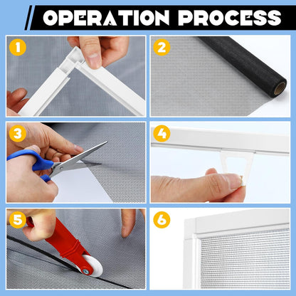 Yaocom 4 Pack Window Screen Kit 3/4 x 5/16 Inch Aluminum Frame with Corners, Spline, Springs, Pull Tabs, Screen Mesh and Screen Rolling Tool 32'' x 32''