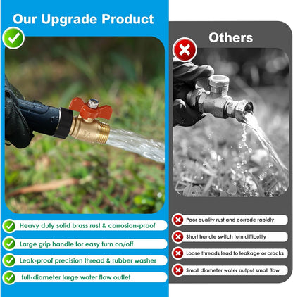 Garden Hose Splitter 3/4" GHT Full Flow 2 Way Brass Hose Splitter Heavy Duty All Metal Hose Y Splitter with Shutoff Outdoor Faucet Water Hose Splitter Y Valve Tap Adapter for Outdoor Garden