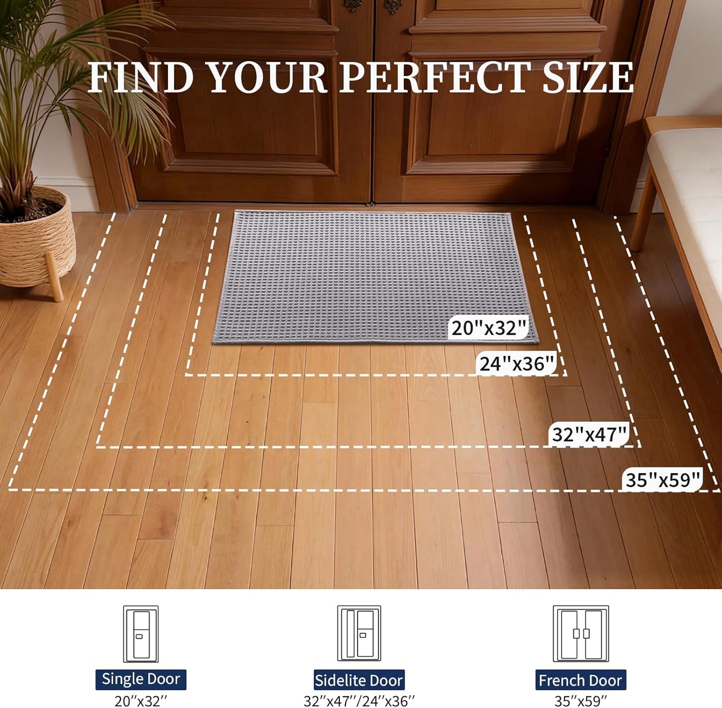 YIHOUSE Indoor Door Mat 24" x 36", Non-Slip Washable Entryway Mat, Dirt Trapper Absorbent Entrance Mat, Low Profile Floor Mat for Front/Back Door, Entryway, Khaki