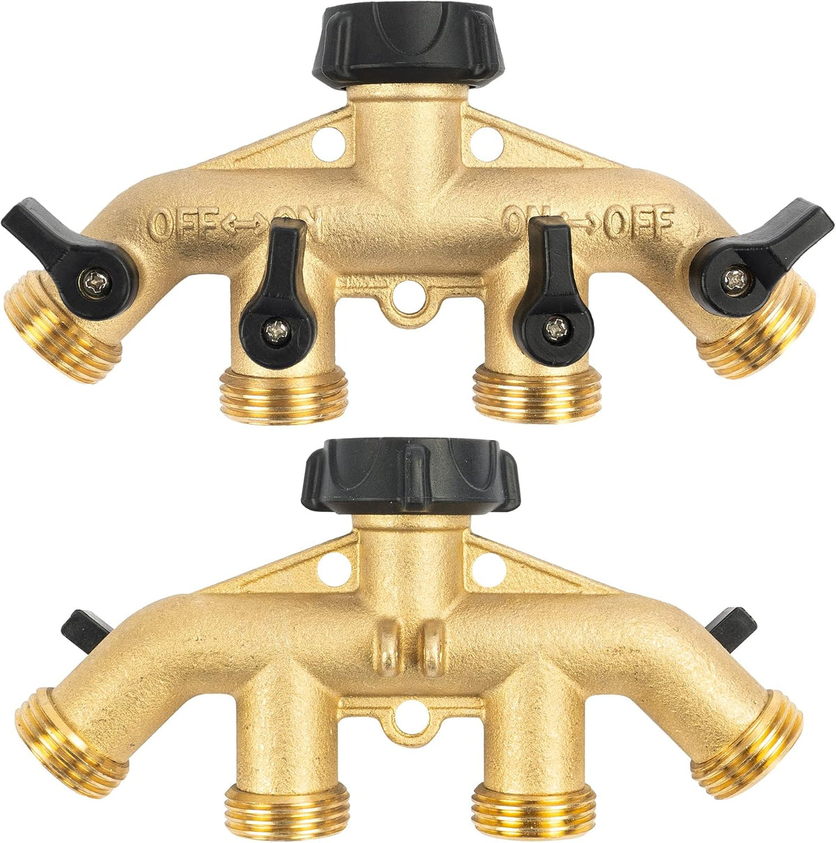 Hourleey Brass Garden Hose Splitter 2 Way, 3/4 Inch Hose Connector Tap Splitter, Hose Y Splitter, Hose Spigot Adapter 2 Valves with Extra Rubber Washers