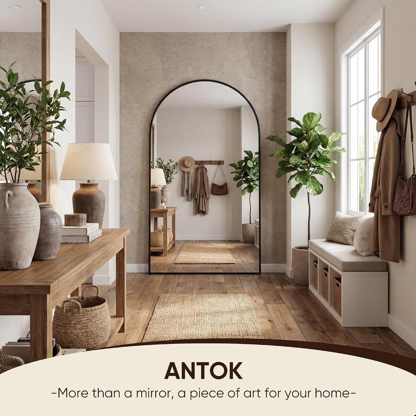 Antok 58" x19” Arched Full Length Floor Mirror, Gold Aluminum Frame, Free Standing/Wall Mount/Leaning for Bedroom, Living Room, Dressing Room