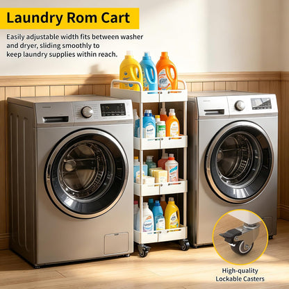 HOTEAGLE Three Tier Rolling Cart, Adjustable Width & High Adaptability | Metal Utility Storage Carts with Wheels, Ideal Storage Organizer for Livingroom, Kitchen and Bathroom