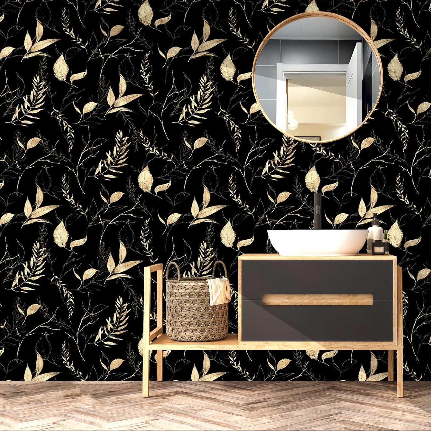 Sage Green and Blue Leaf Peel and Stick Wallpaper Modern Removable Self Adhesive Waterproof Renter Friendly Wall Covering for Bathroom and Accent Walls 17.7in x 88.5in