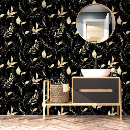 Sage Green and Blue Leaf Peel and Stick Wallpaper Modern Removable Self Adhesive Waterproof Renter Friendly Wall Covering for Bathroom and Accent Walls 17.7in x 88.5in