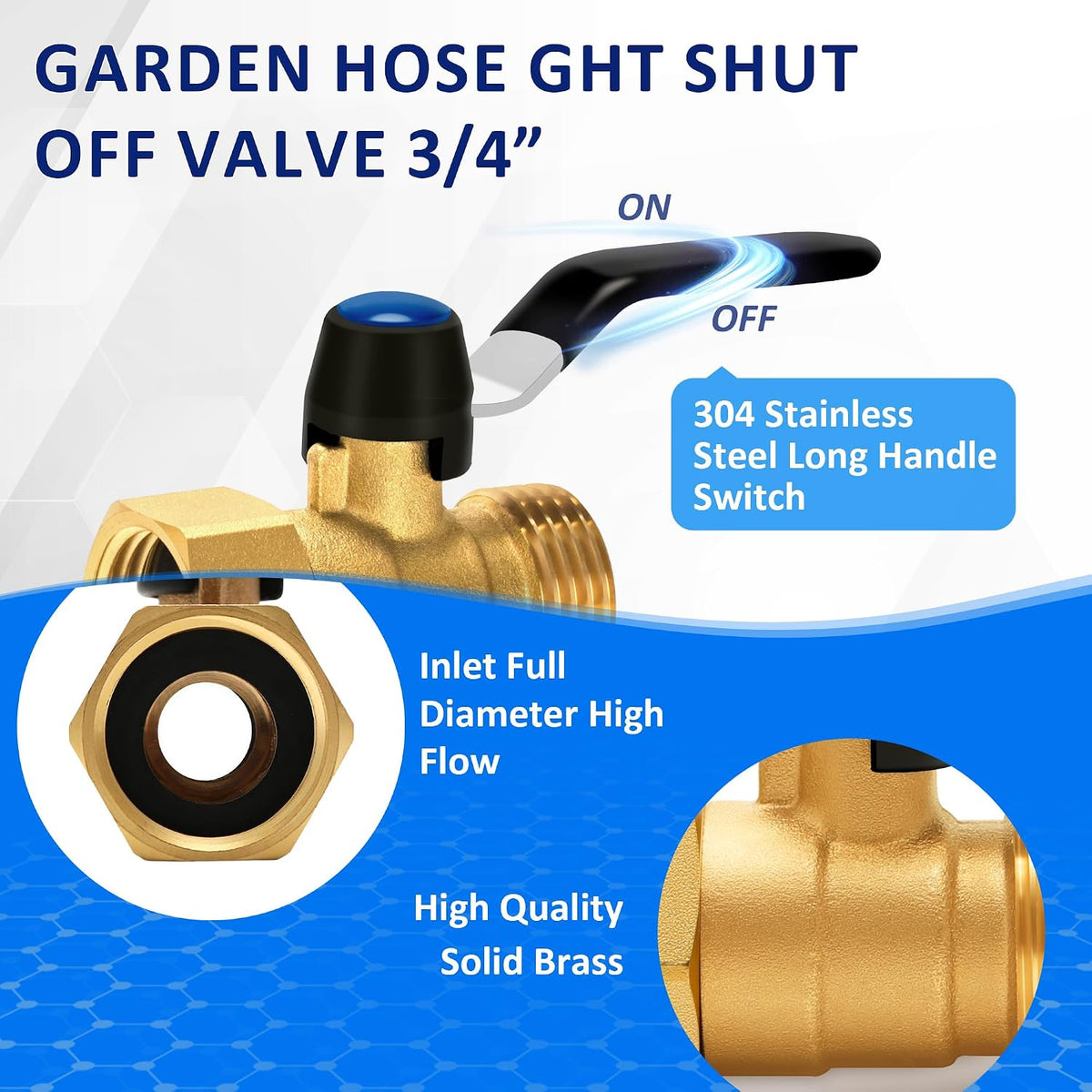 Brass Garden Hose Splitter, Hose y Splitter with Shutoff, Hose Splitter 2 Way Heavy Duty, Brass Y-Valve Water Garden Hose Adapter 2-Way Y-Valve 3/4" GHT Threads