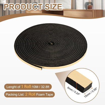 PATIKIL Foam Insulation Tape, 1-1/2" W x 1/8" t x 32.8FT Self Adhesive Weather Stripping Door Seal Strip for Door Window Air Conditioning, Black - Colors B