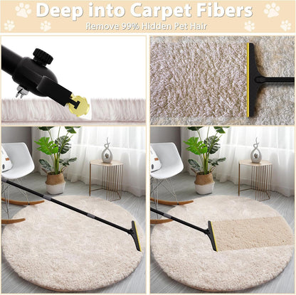 B-Land Carpet Rake for Pet Hair Removal, Reusable Pet Hair Remover with 60” Adjustable Long Handle, Carpet Scraper Broom Dog Cat Hair Remover Tool Fur Sweeper for Rugs, Mats