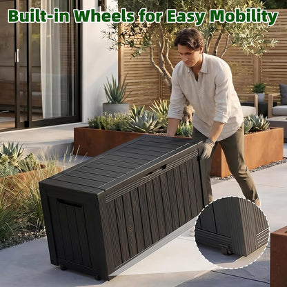 EasyUp 33 Gallon Resin Deck Box Waterproof, UV Resistant Outdoor Storage Box for Delivery, Porch, Patio and Garden, Stripe Black