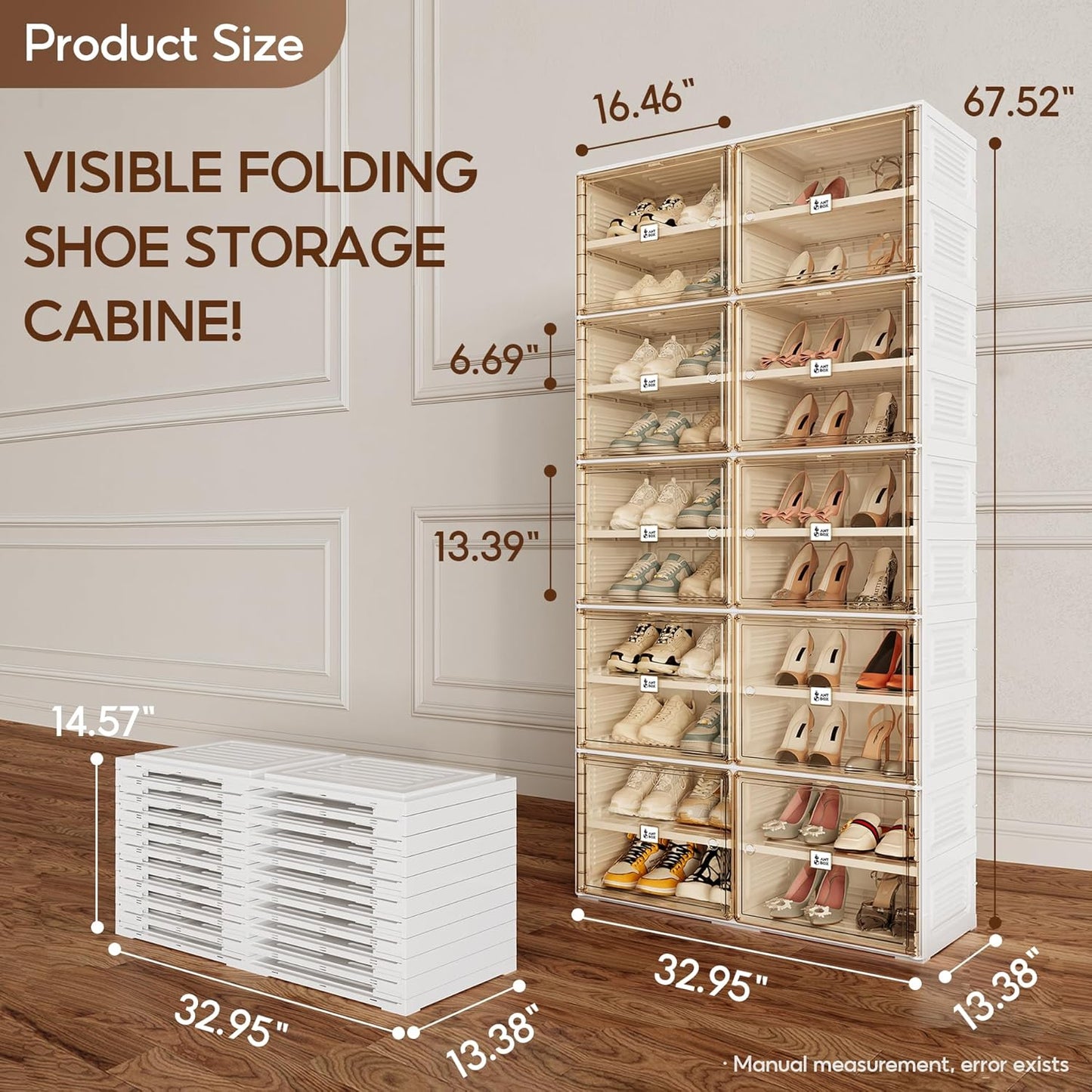 ANTBOX Portable Shoe Rack Organizer for Closet Entryway, Stackable Sneaker Storage Shoe Cabinet with Magnetic Clear Door, Large Plastic Storage containers Bins with Lids 7 Tiers 28 Pairs