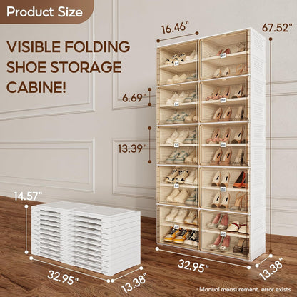 ANTBOX Portable Shoe Rack Organizer for Closet Entryway, Stackable Sneaker Storage Shoe Cabinet with Magnetic Clear Door, Large Plastic Storage containers Bins with Lids 7 Tiers 28 Pairs