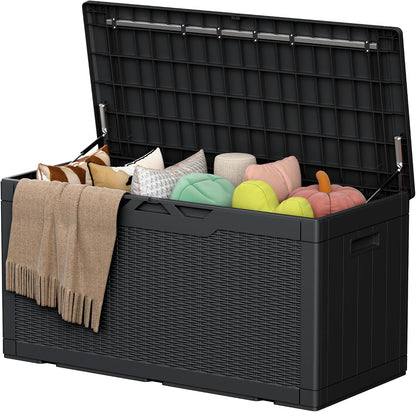 32 Gallon Deck Box Outdoor Indoor Waterproof Storage Box for Patio Furniture, Pool Accessories, Garden Tools, and Cushion Storage, Black