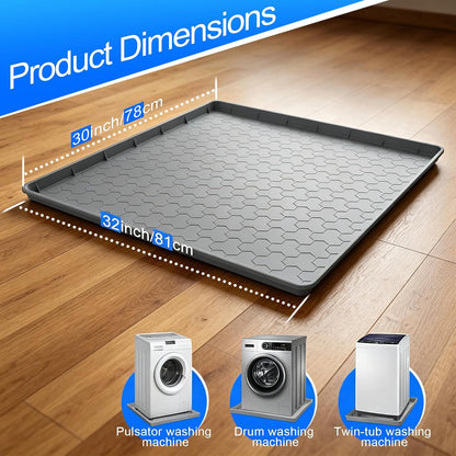 Washing Machine Drain Pan Silicone Mat, Thickened Large 32" X 30" Non-Slip Waterproof Washer Drip Tray, Raised Edge Mat for Under Dryer or Washer, Anti-Vibration,Floor Leak Protector for Laundry Room