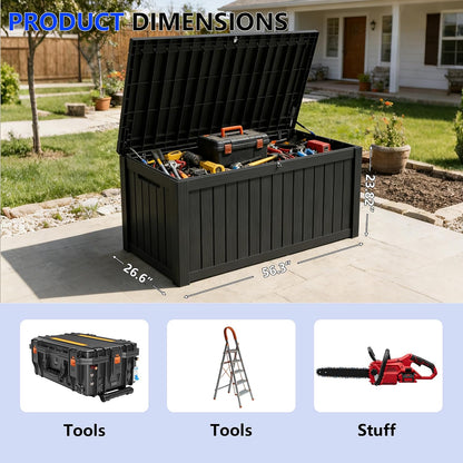 320 Gallon Outdoor Storage Box Resin Deck Box All Weather Waterproof Large Lockable Storage Container Deck Box for Patio Furniture, Garden Tools, Lockable, Black