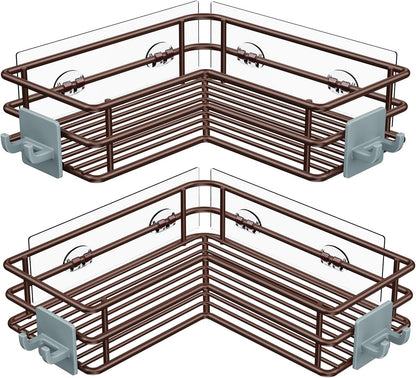 Nieifi Corner Shower Shelves Stainless Steel, Adhesive Shower Caddy Basket Rack with Hooks, Rust Proof for Bathroom Shelf Shampoo Holder (Silver, 2 Pack)