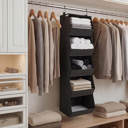 StorageWorks Basics Hanging Closet Organizer, 4-Shelf Wide Trapezoid Closet Shelves with Reinforced Anti-Sagging Support for Sweaters, Hoodies and Handbags, Foldable Storage Organizer, Beige
