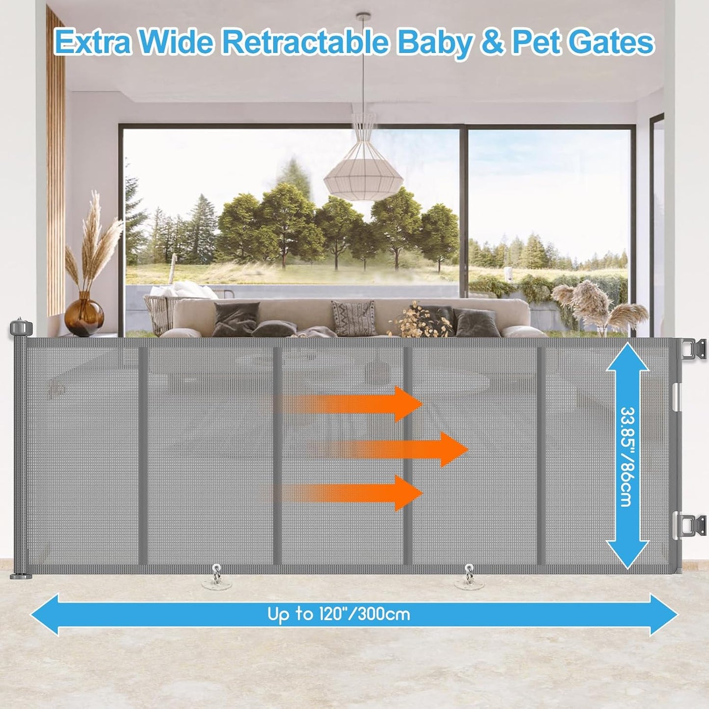 71 inch Retractable Baby Gates, EZIGO Extra Wide Baby Gate for Large Opening Extra Long Mesh Gate for Kids or Pet Dog Gate Child Safety Gate for Stairs Hallways Doorway Indoor Outdoor, Gray
