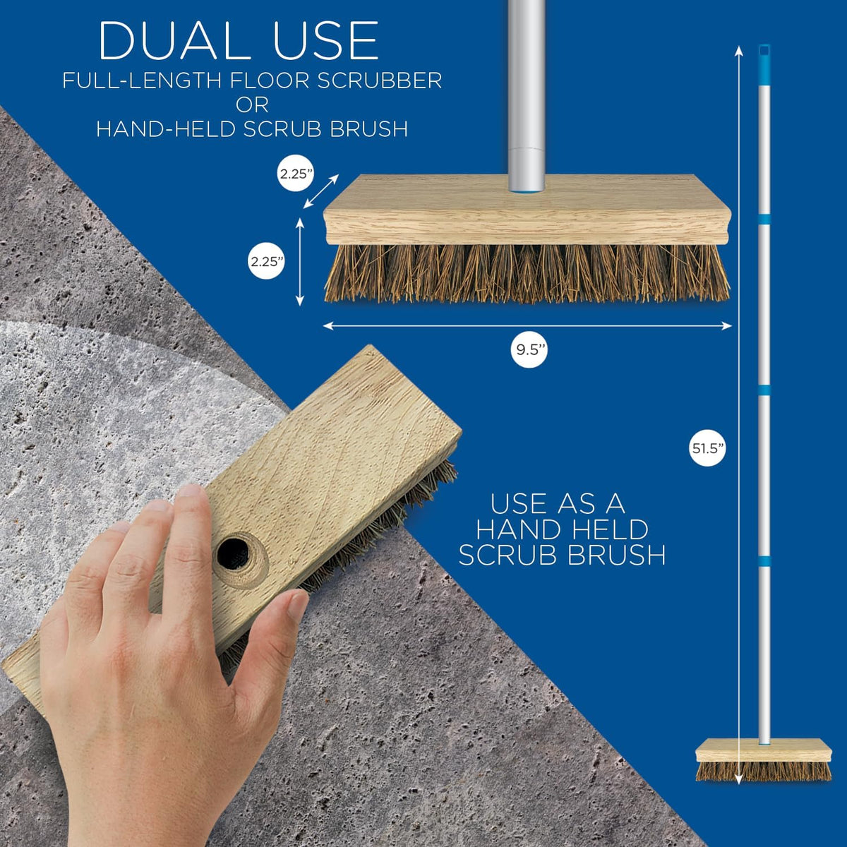 LOLA Deck Scrub Brush Outdoor Broom, Durable Bristles Remove Dirt, Grime, Grout, Leaves, Snow on Patios, Decks, Wet or Dry