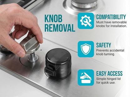 Stove Knob Covers for Child Safety, Black Gas Range Protectors for Baby Proofing Heat Resistant Oven Guard Locks Fits Button Under 2.4" Diameter Secure Under-Knob Anchor Fit Plastic Heat Resistant 5Pc