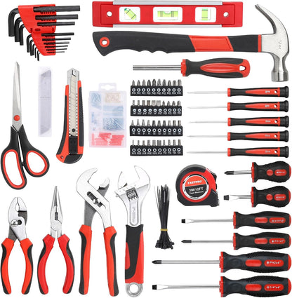 FASTPRO 220-Piece Home Tool Set, Household Repairing Tool Kit, with 12-Inch Wide Mouth Open Storage Tool Bag, Green