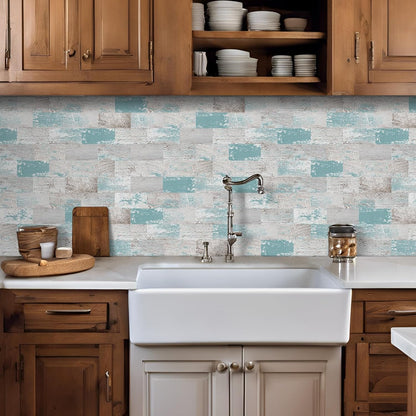DEWOO Peel and Stick Wall Tile Backsplash PVC Self Adhesive Tiles for Kitchen Bathroom Turquoise Teal (10-Sheet, 13.5" x 11.4") | Self adhesive, thick, cover, vintage, retro, pvc adhesive wall tile, 34 x 29 cm