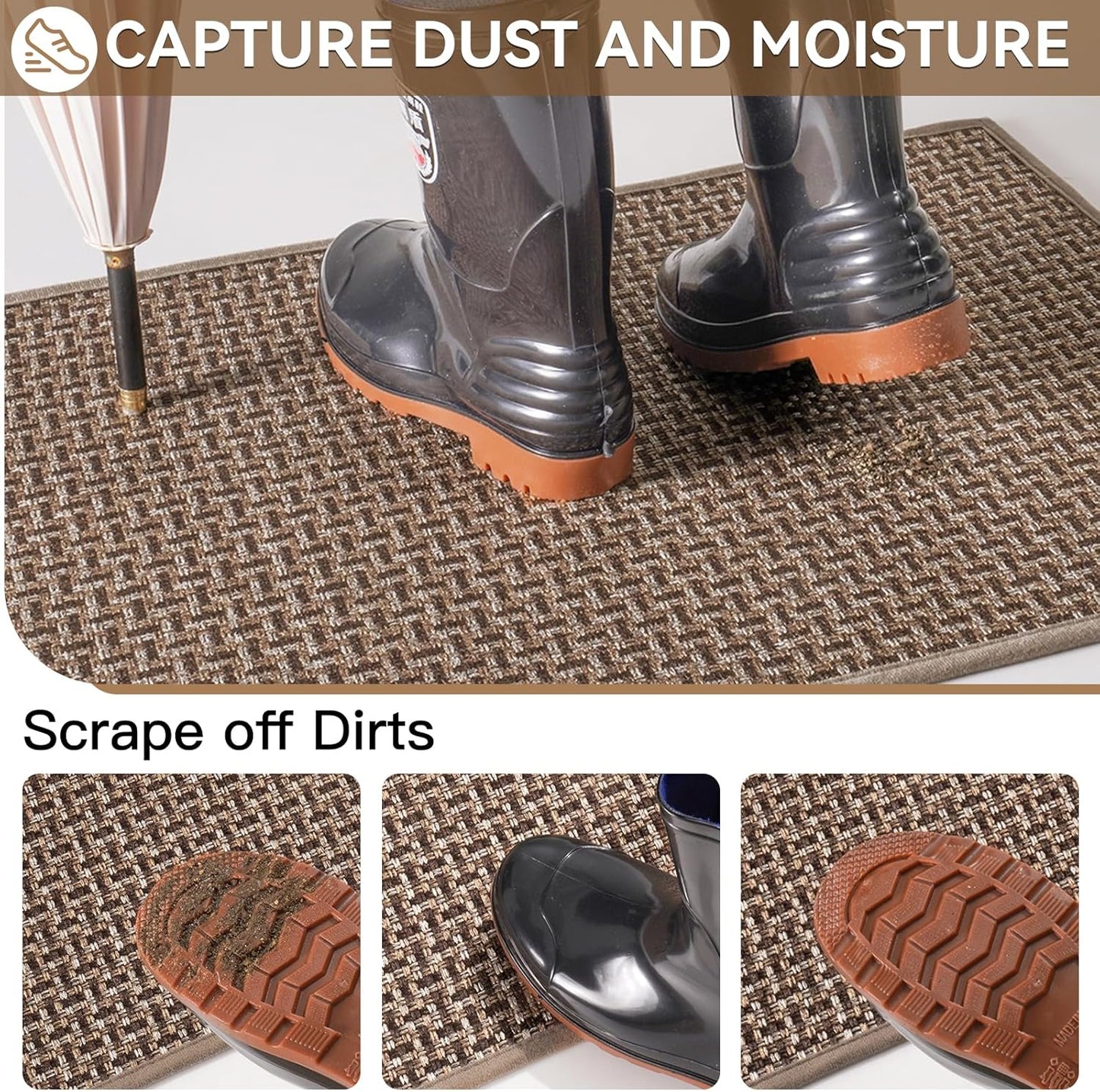 Door Mat 17"x30",Door Mat Indoor Entrance Dirt Resistant and Absorbent Non-Slip Rubber Backing Front Door Mats Washable Low-Profile Indoor Mats for Entryway, Inside Entrance Easy Clean Gray
