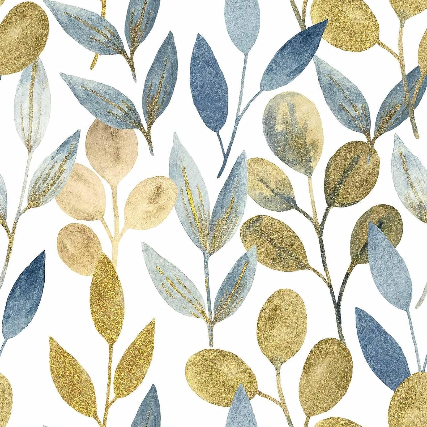 Blue Gold Leaf Peel and Stick Wallpaper Modern Self Adhesive Contact Paper Waterproof Removable Wall Paper for Bathroom Living Room 17.7"x70.8" Luxury Decorative Wallpaper