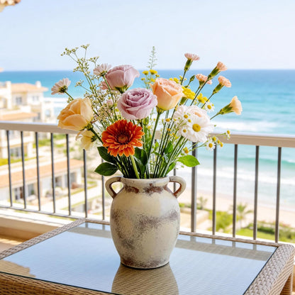 Ceramic Vase Set of 2, 7.1" Handcrafted Rustic Flower Vases for Modern Home Decor, Boho Farmhouse Decorative Vases for Living Room, Table, Shelf, Ideal Gift for Mother's Day, Birthday, Housewarming