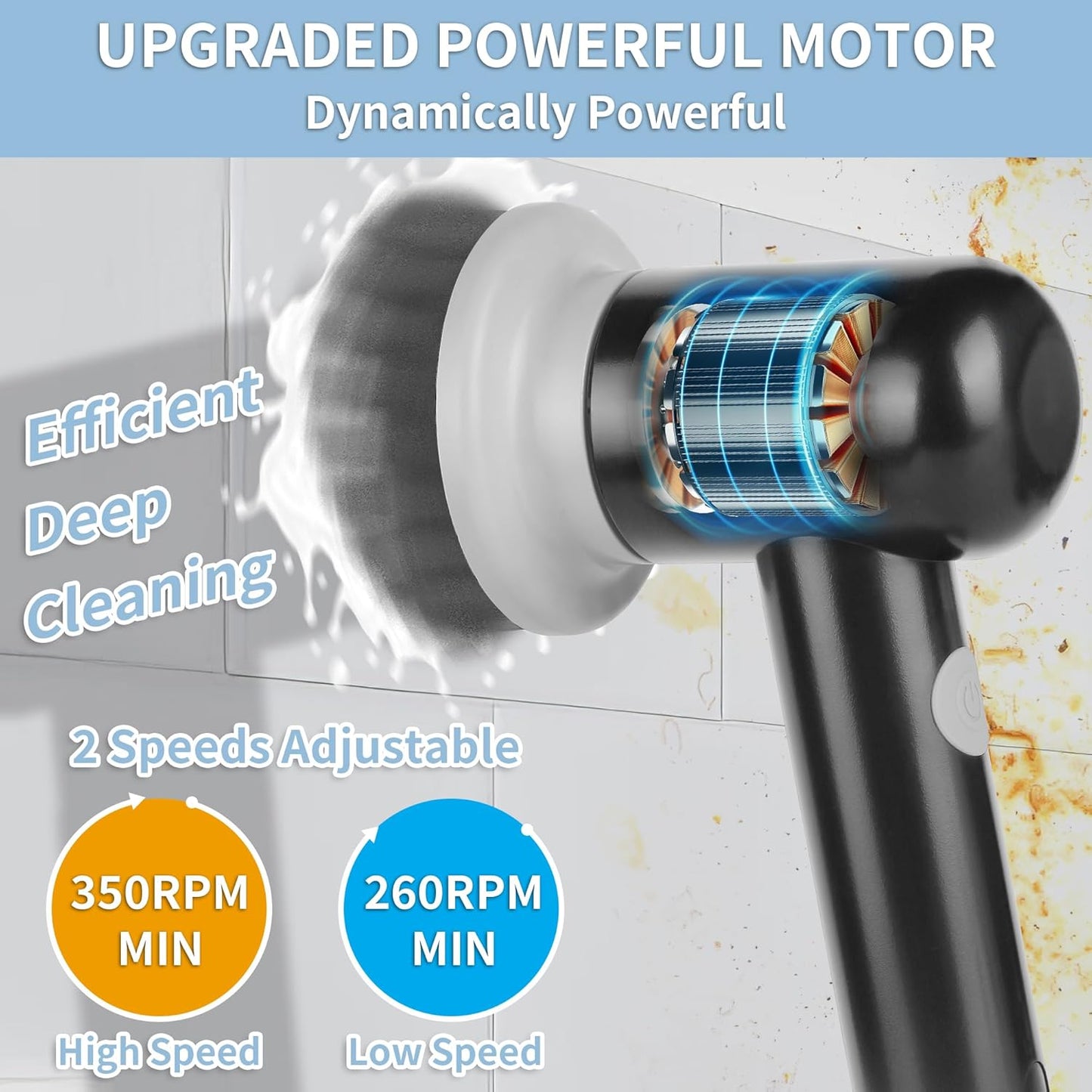 Electric Spin Scrubber, Cordless Shower Scrubber with 3 Replaceable Brushes, Waterproof Power Scrubber for Cleaning Bathroom, Kitchen, Floor, Rechargeable Electric Scrubber for Cleaning, Light Black