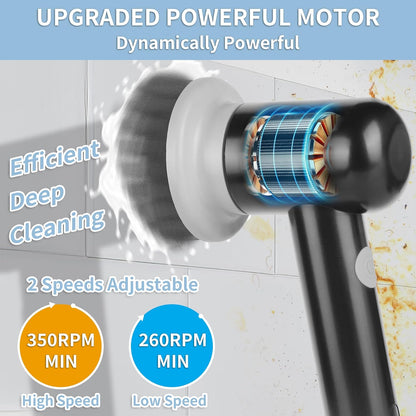 Electric Spin Scrubber, Cordless Shower Scrubber with 3 Replaceable Brushes, Waterproof Power Scrubber for Cleaning Bathroom, Kitchen, Floor, Rechargeable Electric Scrubber for Cleaning, Light Black