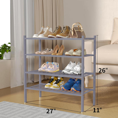 ROMGUAR CRAFT 3 Tier Bamboo Shoe Rack for Closet Free Standing Wood Shoe Shelf Storage Organizer for Entryway Small Space Stackable 27"x11"x20" (Natural)