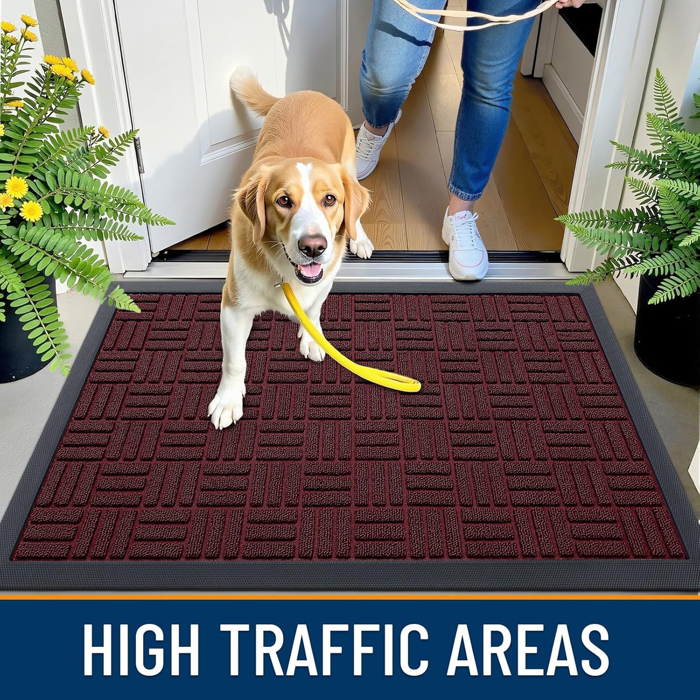 OLANLY Front Door Mat Outside Entrance 29.5x17, Absorbent, Heavy Duty Sturdy Natural Rubber Doormat Indoor Outdoor, Stain and Fade Resistant, Non-Slip Backing Low Profile Floor Mat for Entryway, Grey