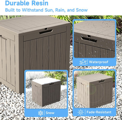 Outdoor Waterproof Resin Storage Deck Box Lockable Outside Bench UV Resistant Bin Patio Porch Furniture Pool Float Garden Tool Cushion (Black, 85 Gallon)