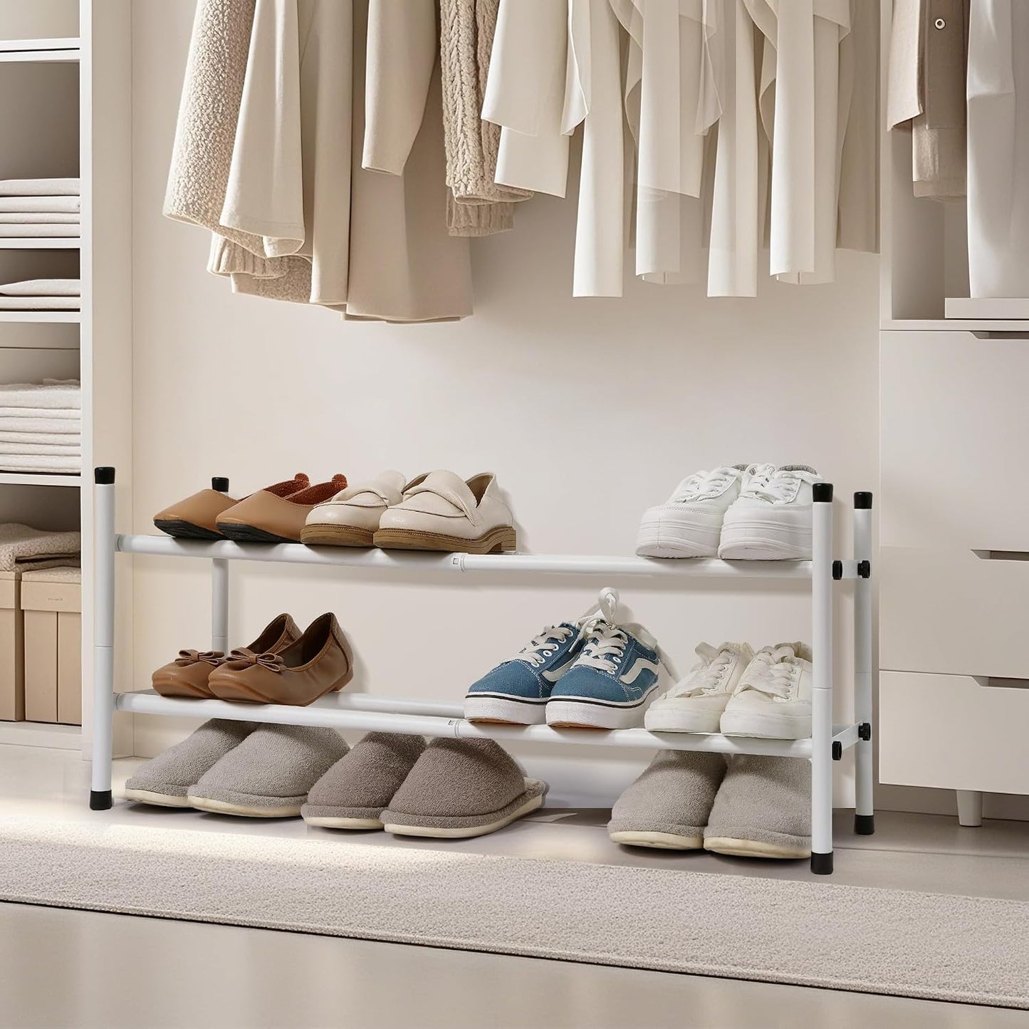 STORAGE MANIAC Expandable Shoe Rack for Closet, 8 Pairs Stackable Small Shoe Rack, Metal Adjustable Shoes Organizer for Entryway, Hallway, Garage, Front Door, Shoes Shelves, Black 2 Tier
