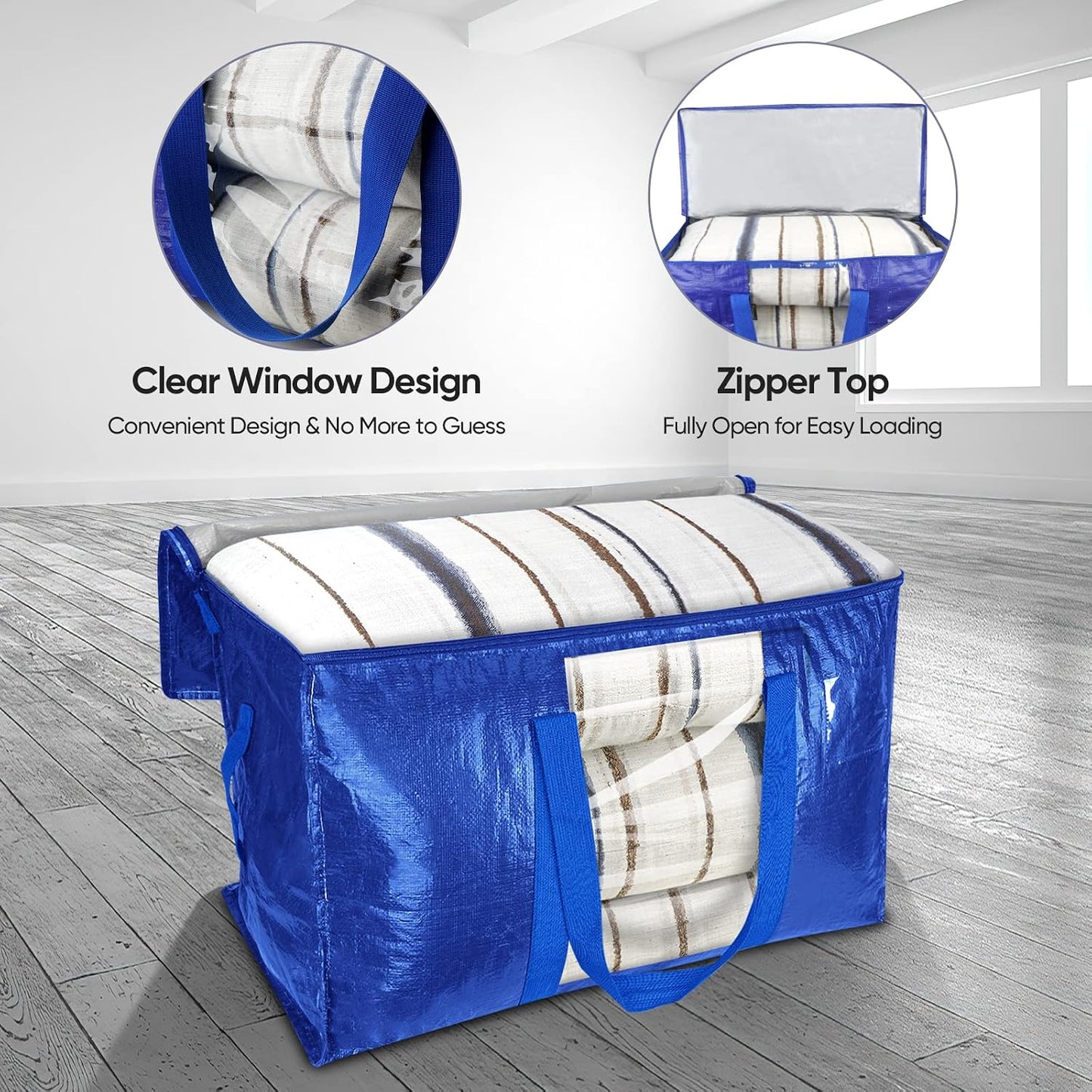 BALEINE 6-Pack Oversized Moving Bags with Reinforced Handles, Heavy-Duty Storage Tote for Clothes, Moving Supplies (Clear, 6-Pack)