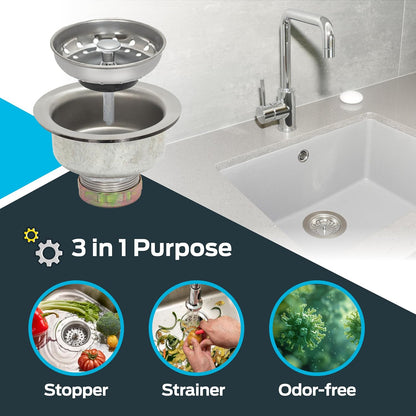 EZ-FLO Double Cup Kitchen Sink Drain Assembly, Sink Strainer fits 3-1/2 inch to 4 inch Opening, 1-7/8 inch Extended Shank, Stainless Steel, 30019