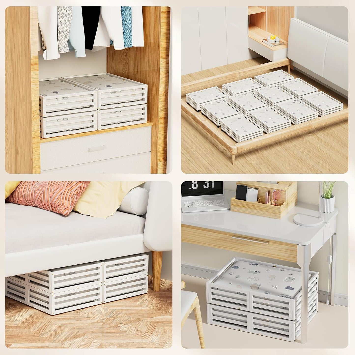 Under Bed Storage with Wheels-Large Bamboo Underbed storage Containers with Large Dust Bag Stackable Under the Bed Shoe Storage Bins for Clothes Books Bedding (2 Packs Nature, 23.62"L×16.54"W× 6.51"H)