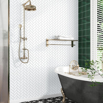 Peel and Stick Backsplash Herringbone White 10 Sheet Peel and Stick Shower Tile Waterproof 3D Tile Sticker Glossy Self Adhesive Renter Friendly Backsplash Herringbone for Kitchen Bathroom Laundry Room