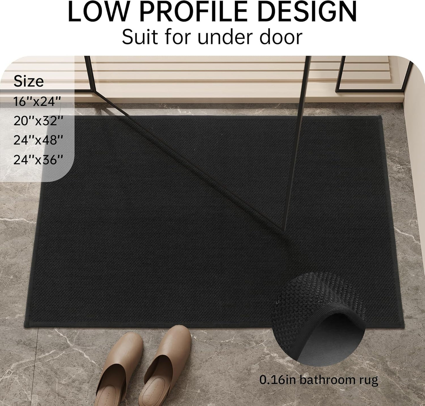 Mecko Bath Mat Rug, Rubber Non-Slip Quick Dry Absorbent Thin Bathroom Rugs Fit Under Door Bathroom Floor Mats-Shower Rug for in Front of Bathtub, Sink, Shower Room(Light Grey,16"x24")