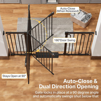 Cumbor 29.7-48" Baby Gate for Stairs, Mom's Choice Awards Winner-Dog Gate for Doorways, Auto Close Safety Pet Gate for Dogs Indoor, Easy Install Pressure Mounted Child Gate with Walk Thru Door, Brown