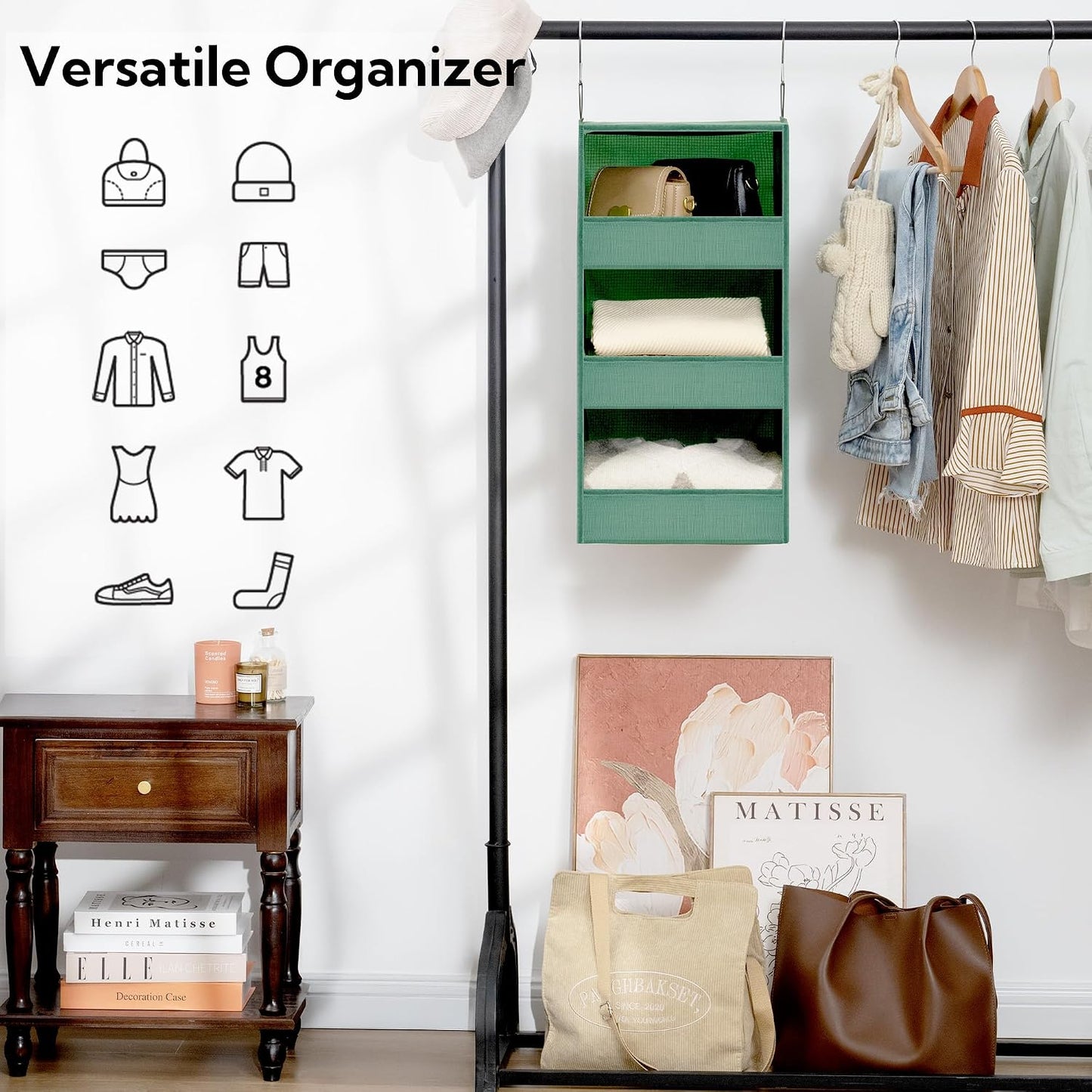 GRANNY SAYS 3-Shelf Hanging Closet Organizer and Storage, Collapsible Hanging Closet Shelves, Hanging Organizer for Closet & RV, Gray, 29 ½" H X 12" W X 12" D, 1-Pack