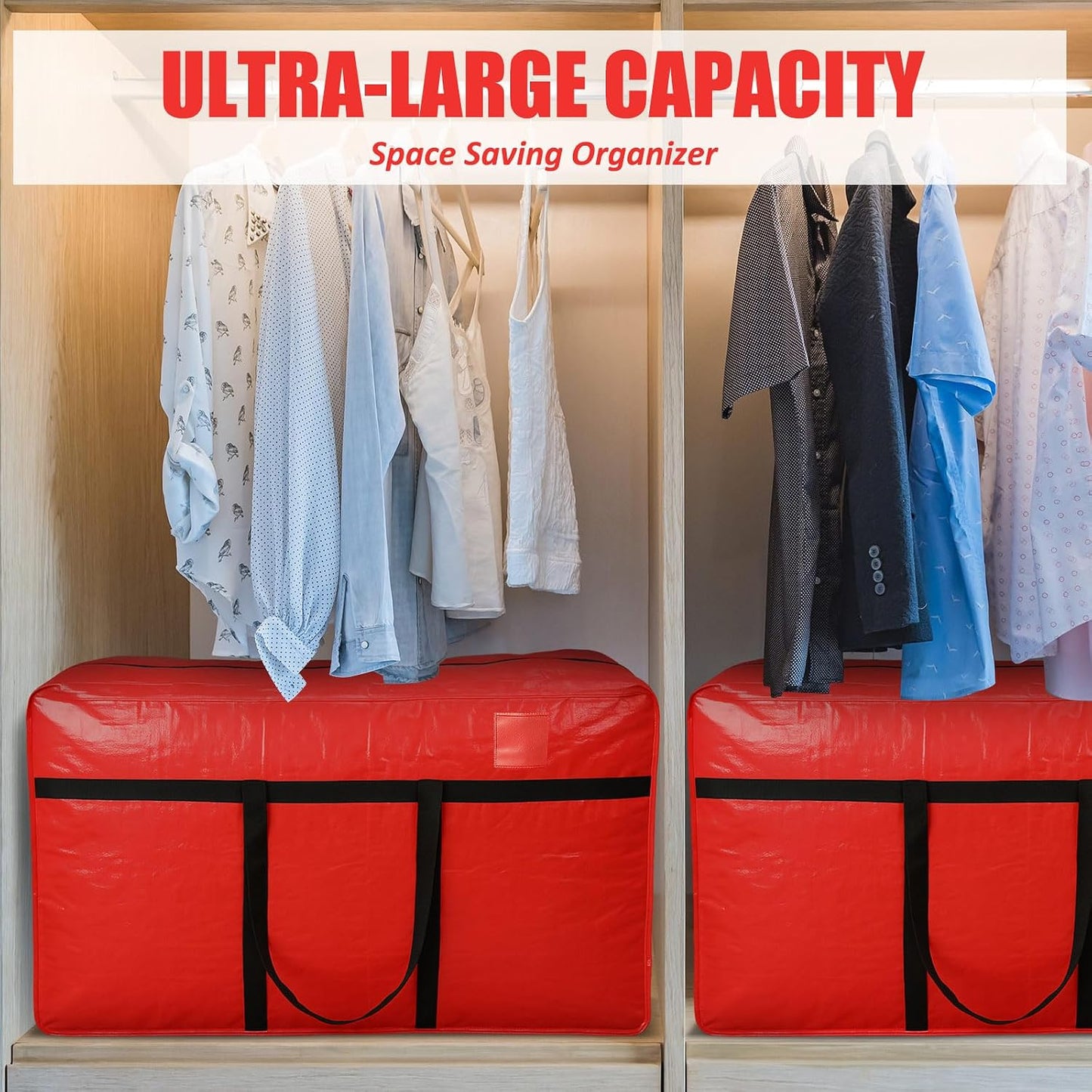 Windyun 4 Pack 57 Gallon Extra Large Moving Bags XXL Heavy Duty Storage Bag with Strong Zipper Handle Jumbo Big Tote Box Foldable for College Dorm Travel Clothes Duffle Blanket Pillow(Red)
