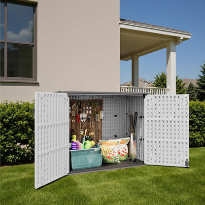Patiowell 26 Cu.ft Outdoor Storage Cabinet with Lockable Door, Waterproof Horizontal Storage Shed for Tools and Patio Furniture, All-Weather Resin Shed Easy Assemble for Pool or Backyards, Brown